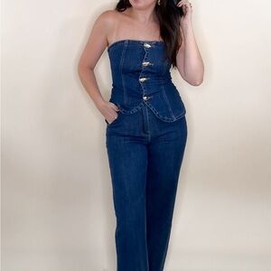 Denim Strapless Button-Up Jumpsuit